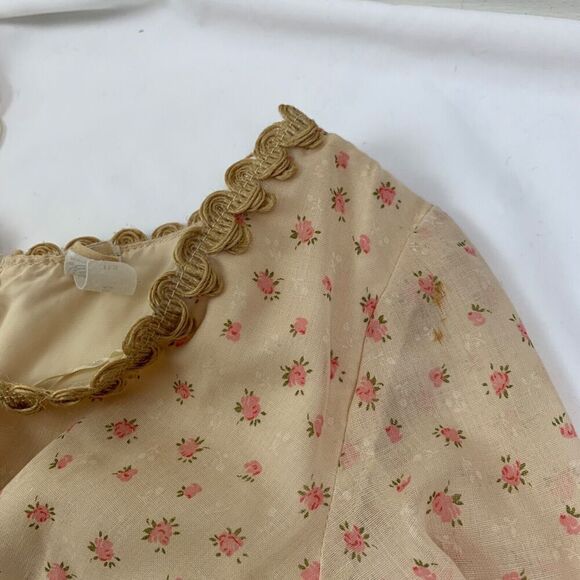 Vtg Floral Maxi Dress Ivory XS Long Sleeve Tiered Prairie Peasant Cottage 70s - Picture 15 of 16